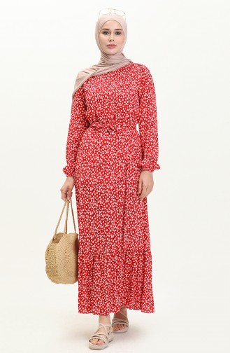 Floral Belted Dress 0013-01 Red 0013-01