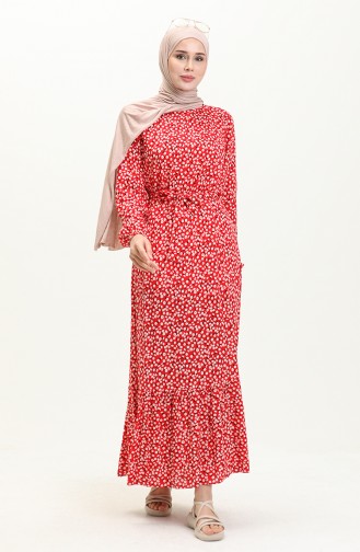 Floral Belted Dress 0013-01 Red 0013-01