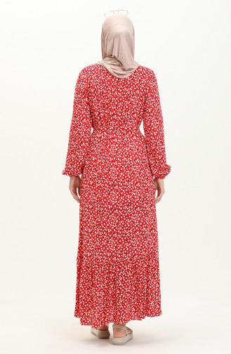 Floral Belted Dress 0013-01 Red 0013-01