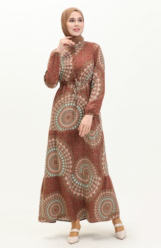 Viscose Corded Belted Dress 0017-01 Brown 0017-01