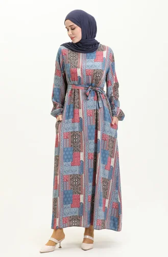 Gemustertes Taschenkleid Aus Viskose 0019-01 Blaurosa 0019-01