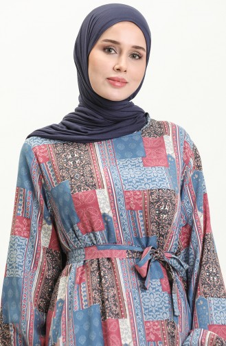 Viscose Print Pocketed Dress 0019-01 Blue Pink 0019-01