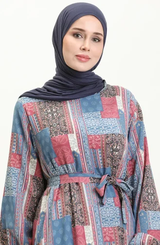 Gemustertes Taschenkleid Aus Viskose 0019-01 Blaurosa 0019-01