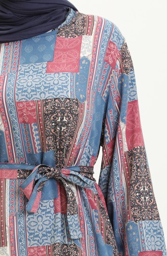 Viscose Print Pocketed Dress 0019-01 Blue Pink 0019-01