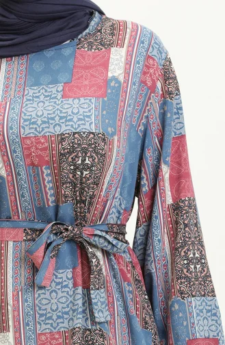 Gemustertes Taschenkleid Aus Viskose 0019-01 Blaurosa 0019-01