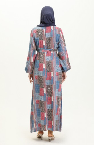 Viscose Print Pocketed Dress 0019-01 Blue Pink 0019-01