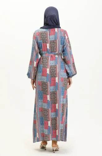 Gemustertes Taschenkleid Aus Viskose 0019-01 Blaurosa 0019-01