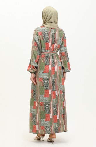 Viscose Print Pocketed Dress 0019-02 Green Orange 0019-02