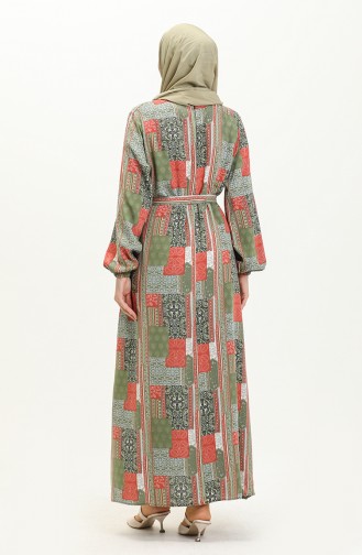 Gemustertes Viskose-Taschenkleid 0019-02 Grün Orange 0019-02