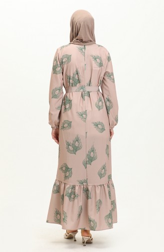 Shirred Hem Printed Dress 0023-01 Mink 0023-01