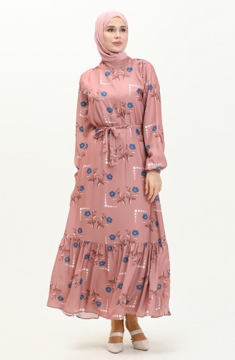 Floral Print Belted Dress 0026-01 Dusty Rose 0026-01