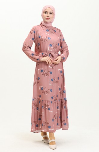 Floral Print Belted Dress 0026-01 Dusty Rose 0026-01