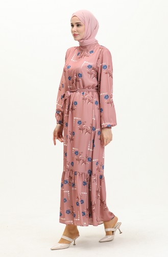 Floral Print Belted Dress 0026-01 Dusty Rose 0026-01