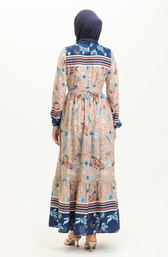 Floral Print Belted Dress 0036-01 Indigo Mink 0036-01