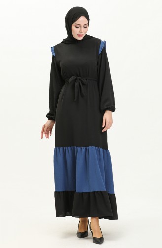 Aerobin Fabric Colour Garniertes Kleid 0040-01 Schwarz Marineblau 0040-01