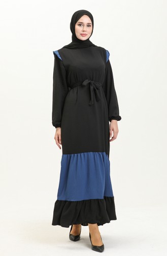 Aerobin Fabric Color Garnish Dress 0040-01 Black Navy Blue 0040-01