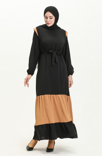 Aerobin Stoff Farbe Garniert Kleid 0040-02 Schwarz Tabak 0040-02