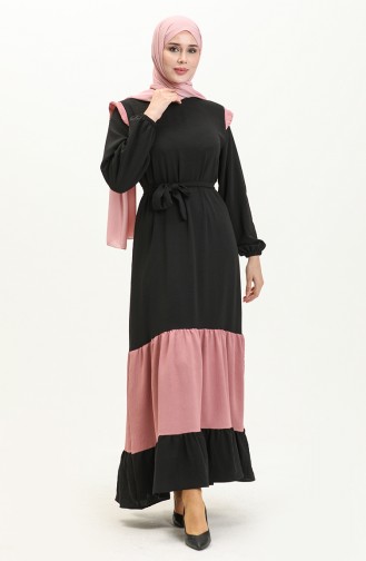 فستان لونين من نسيج آيروبين 0040-04  أسود وردي 0040-04