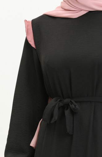 فستان لونين من نسيج آيروبين 0040-04  أسود وردي 0040-04