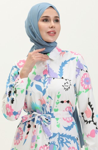 Desenli Kuşaklı Tunik 4426-01 Ekru Saks