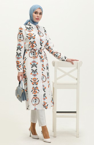 Printed Belted Tunic 4426-04 Ecru Black 4426-04