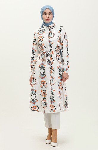 Printed Belted Tunic 4426-04 Ecru Black 4426-04