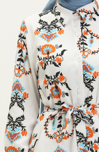 Printed Belted Tunic 4426-04 Ecru Black 4426-04