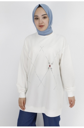 Taş Desenli 2 İplik Sweatshirt 2196-04 Ekru