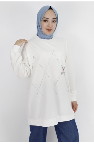 Taş Desenli 2 İplik Sweatshirt 2196-04 Ekru