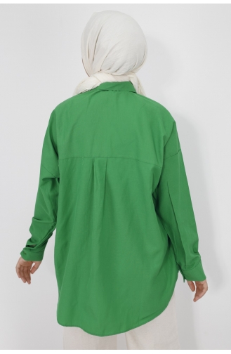 Taş Ve Boncuk İşlemeli Poplin Kumaş Gömlek 6999-02 Yeşil