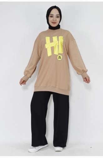 Taş Ve Yazi Detayli 2 İplik Kumaş Sweatshirt 71102-01 Bej