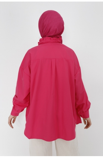 Yakasi Firfir Detayli Taşli Poplin Kumaş Gömlek 7120-03 Fuşya