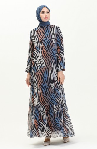Gemustertes Chiffonkleid 10841-04 Indigo 10841-04