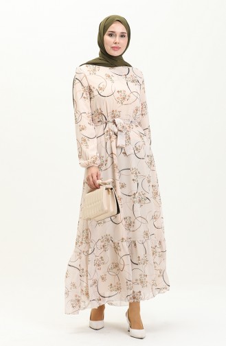 Printed Chiffon Dress 81817-02 Cream 81817-02