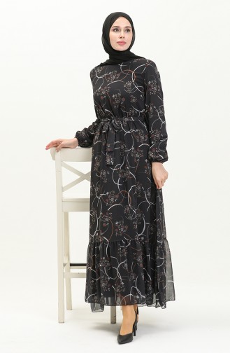 Gemustertes Chiffonkleid 81817-03 Schwarz 81817-03