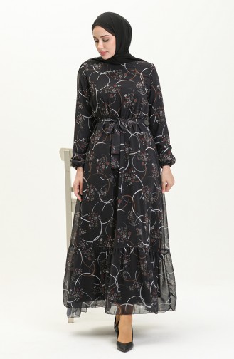 Gemustertes Chiffonkleid 81817-03 Schwarz 81817-03