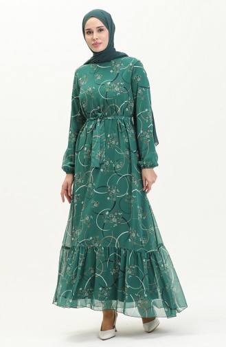 Robe en Mousseline à Motifs 81817-04 Vert Emeraude 81817-04