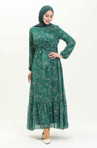 Printed Chiffon Dress 81817-04 Emerald Green 81817-04