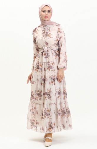 Printed Chiffon Dress 91823-03 Cream 91823-03