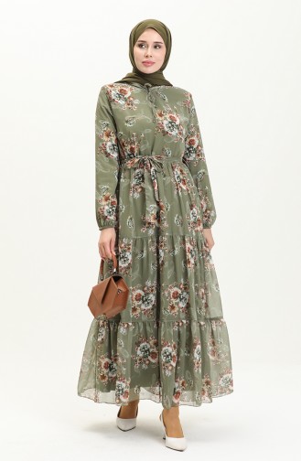 Printed Chiffon Dress 91823-05 Khaki 91823-05