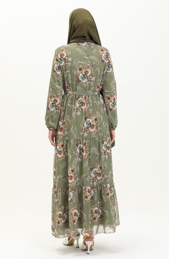 Printed Chiffon Dress 91823-05 Khaki 91823-05