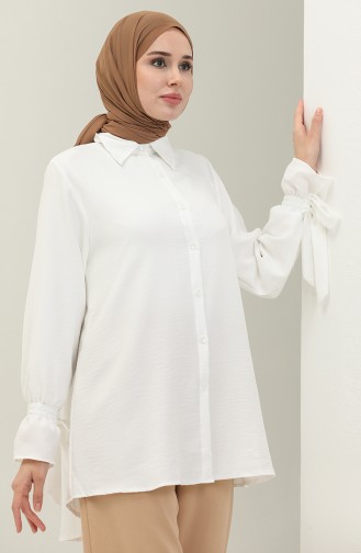 Kolları Bağlamalı Keten Tunik Beyaz