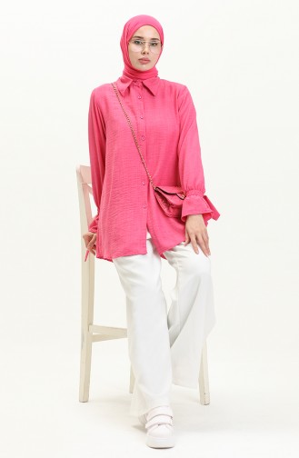 Kolları Bağlamalı Keten Tunik Pembe