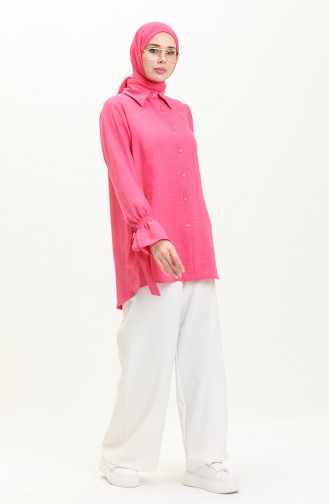 Kolları Bağlamalı Keten Tunik Pembe