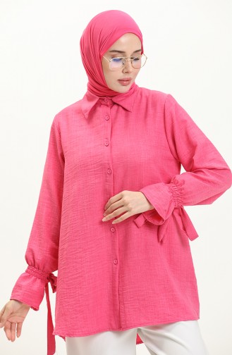 Kolları Bağlamalı Keten Tunik Pembe