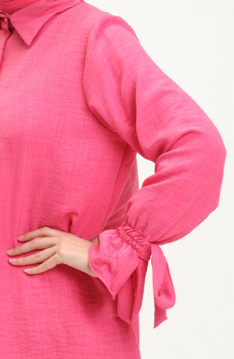 Kolları Bağlamalı Keten Tunik Pembe