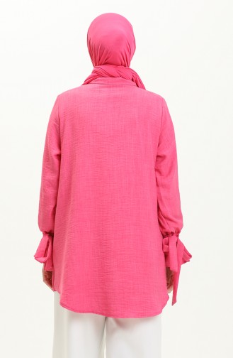 Kolları Bağlamalı Keten Tunik Pembe