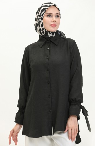 Kolları Bağlamalı Keten Tunik Siyah