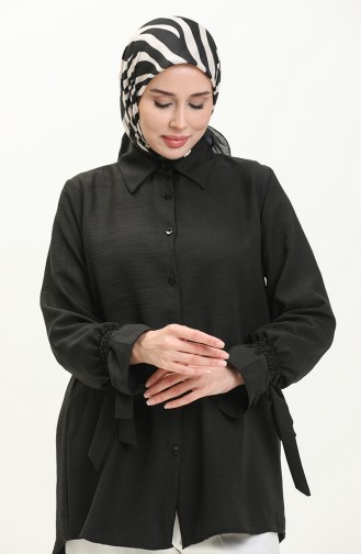 Kolları Bağlamalı Keten Tunik Siyah