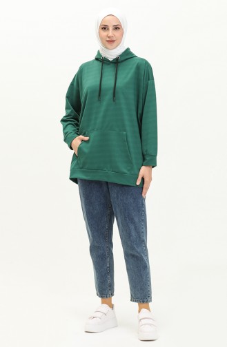 Kapüşonlu Sweatshirt 3047-09 Zümrüt Yeşili